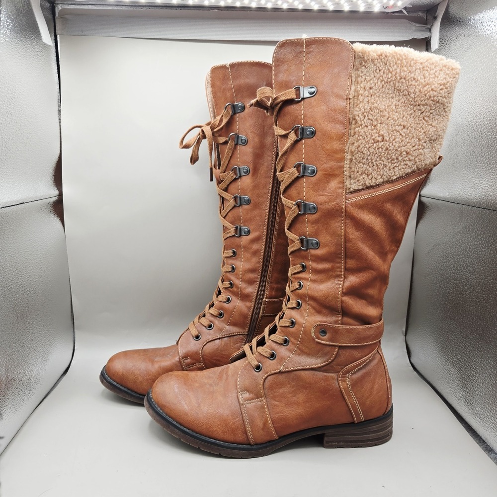 Patrizia By Spring Step Flurryball Camel Tall Lace Up‎ Boot US 9